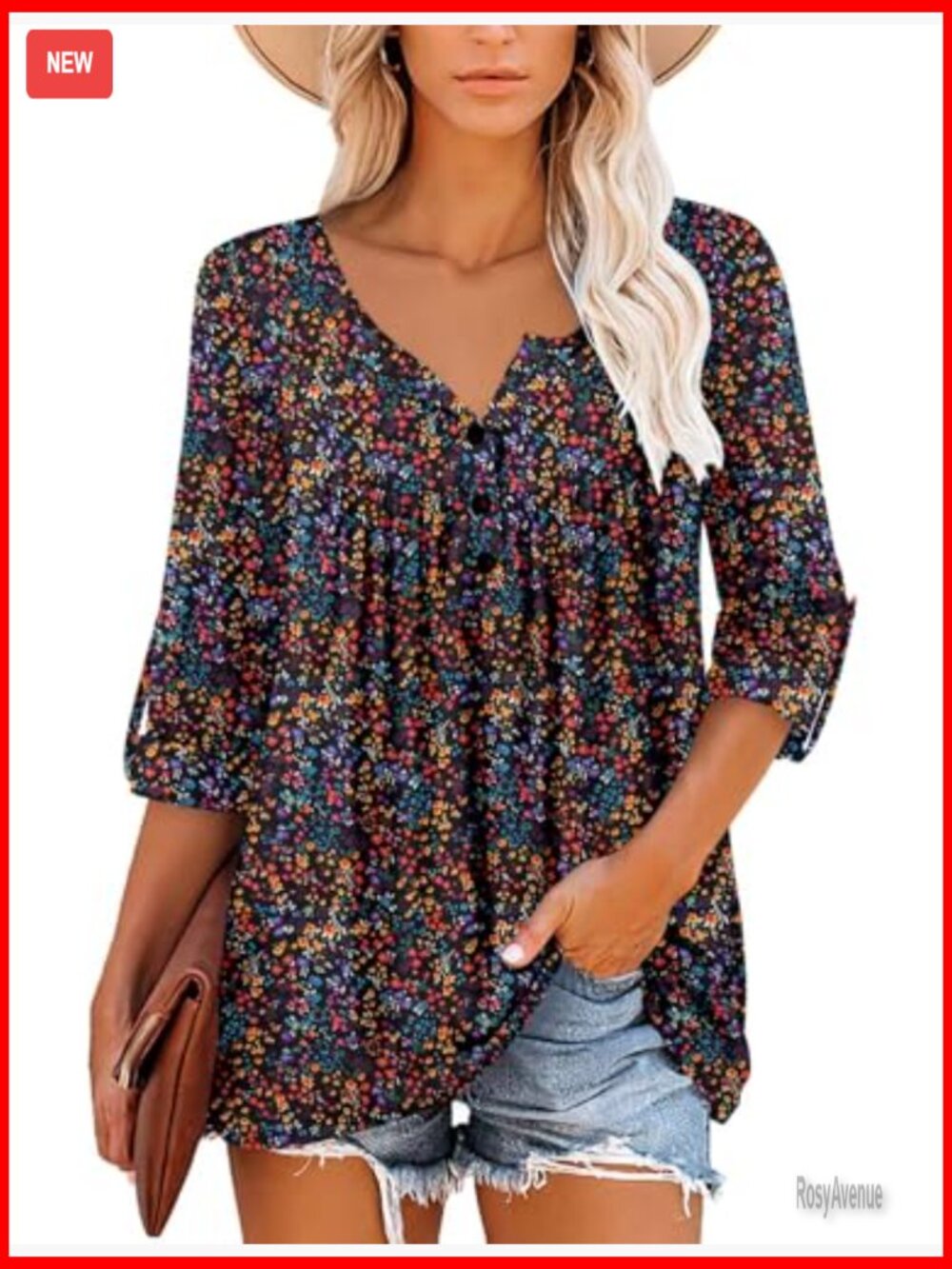 Floral V-Neck Tunic Top Long Sleeve Blouse Casual Loose Fit 2025 View 2